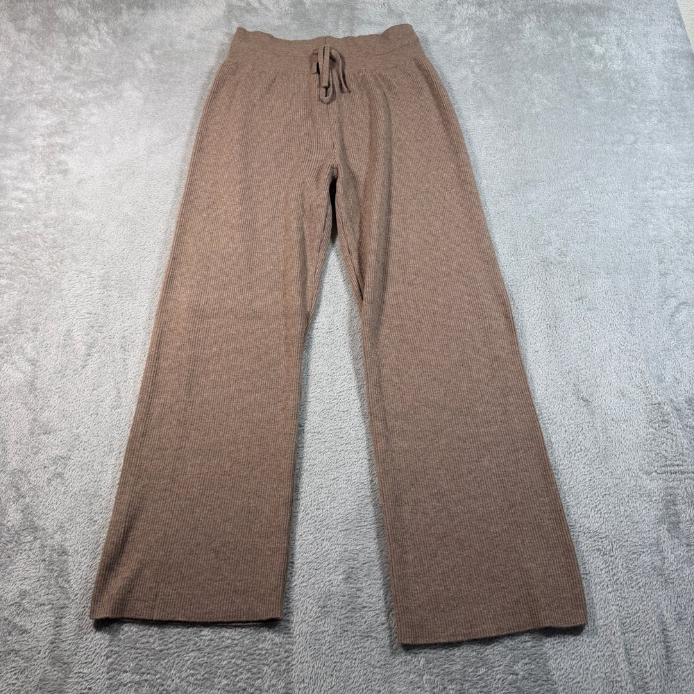 Uniqlo Washable Knit Pants Women XL Brown Ribbed Relaxed Fit Drawstring 461317